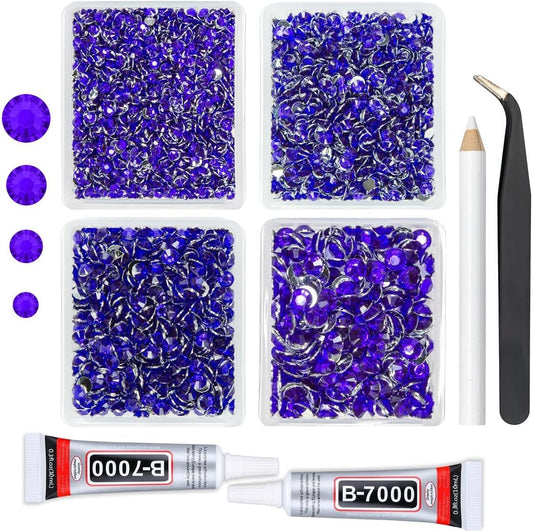 Purple Violet Crystal Resin Rhinestones w B7000 Jewelry Glue for Bedazzling Crafting Dark Purple Flatback Stone 3mm 4mm 5mm 6mm Diamonds Crystals Gems for Nails Face Eye Makeup Tumblers Crafts