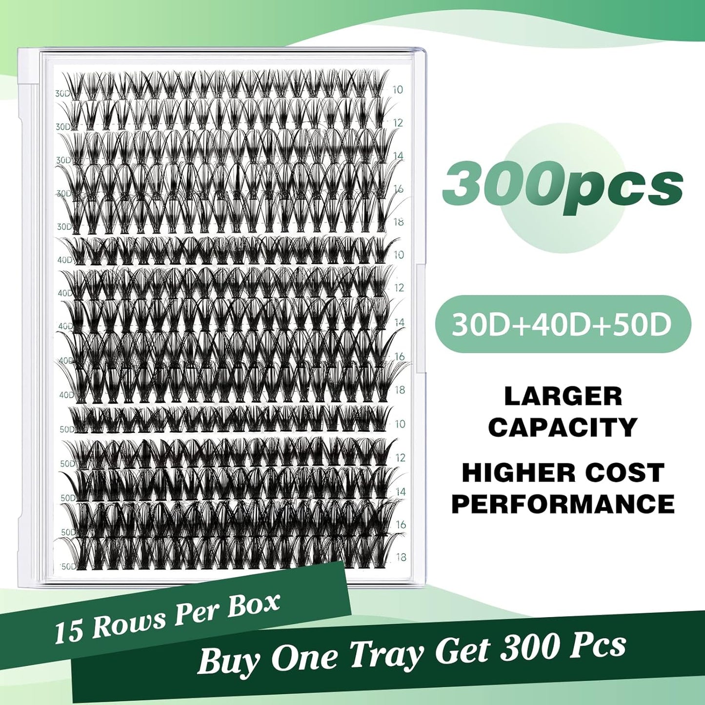 Lash Clusters 300pcs Individual Lashes 30D+40D+50D 0.07C Curl 10-18MIX DIY Eyelash Extension KEYYOU Large Tray Volume Soft&Natural Eyelash Clusters(30D+40D+50D-0.07C,10-18MIX）