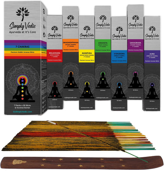 7 Chakra Incense Sticks, Aromatic Bliss for Balance & Healing| Handcrafted 140 Sticks with Pure Natural Scents to Align Energy Centers, Aromatherapy, Meditation, Yoga, Promote Relaxation