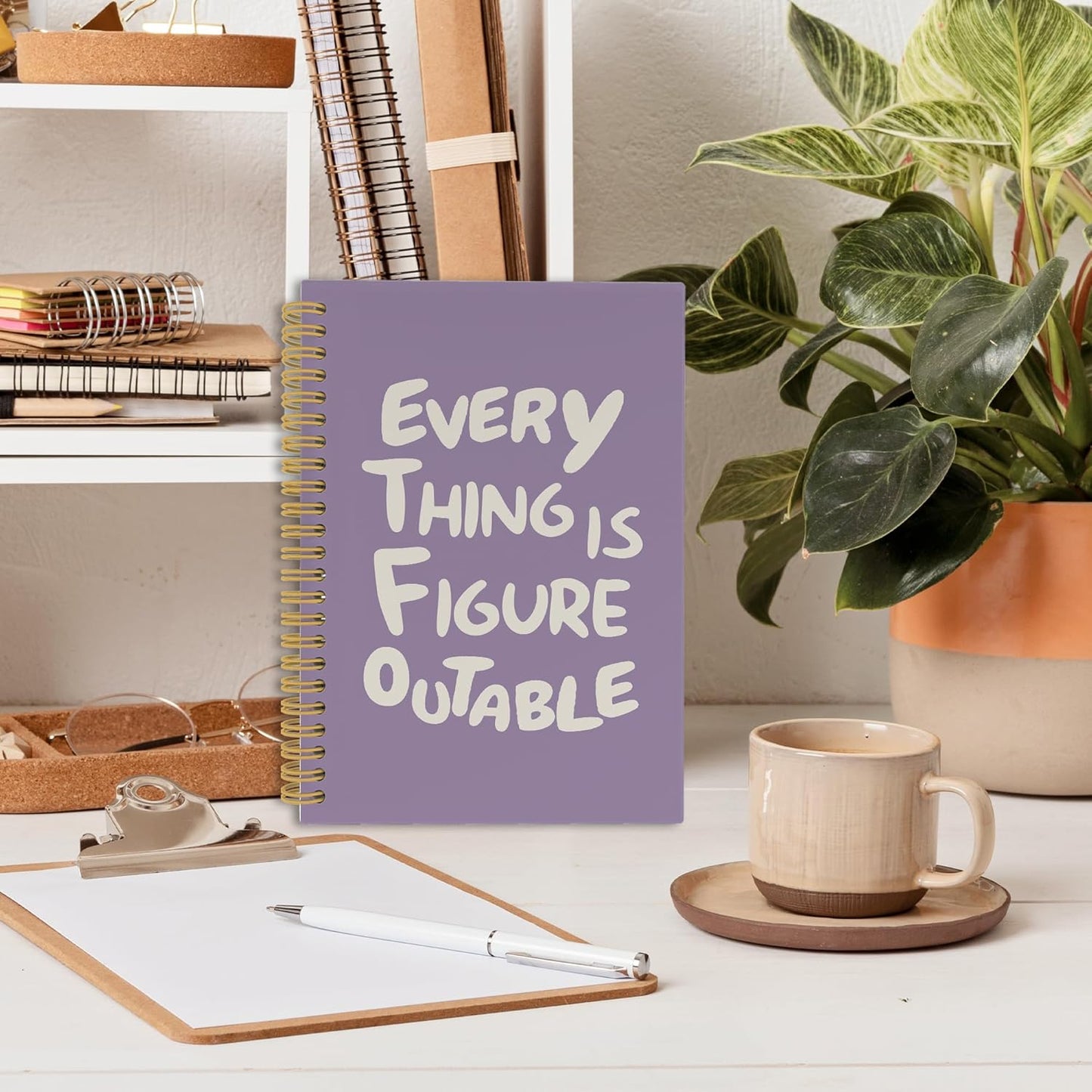 Inspirational Purple Notebook, Positive Affirmations Stress Relief Gifts, Office College Motivational Journal Notebooks, Everything Is Figureoutable Hardcover Spiral Notebook 5.5x8.3 Inch