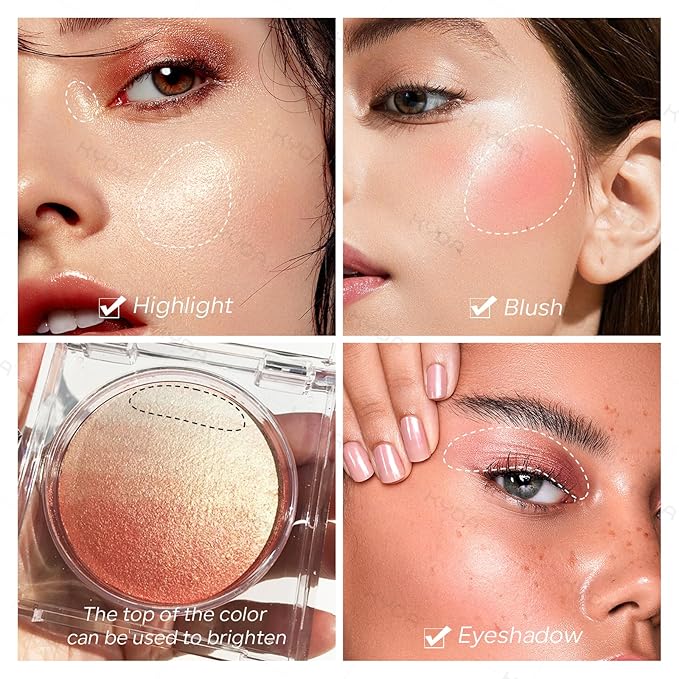 KYDA Baked Blush, Orange Glow Powder for Blush and Highlighter, High Glossy Finish, Lightweight Blendable Shimmer Blusher, Multiuse Baked Powder, 0.53 oz