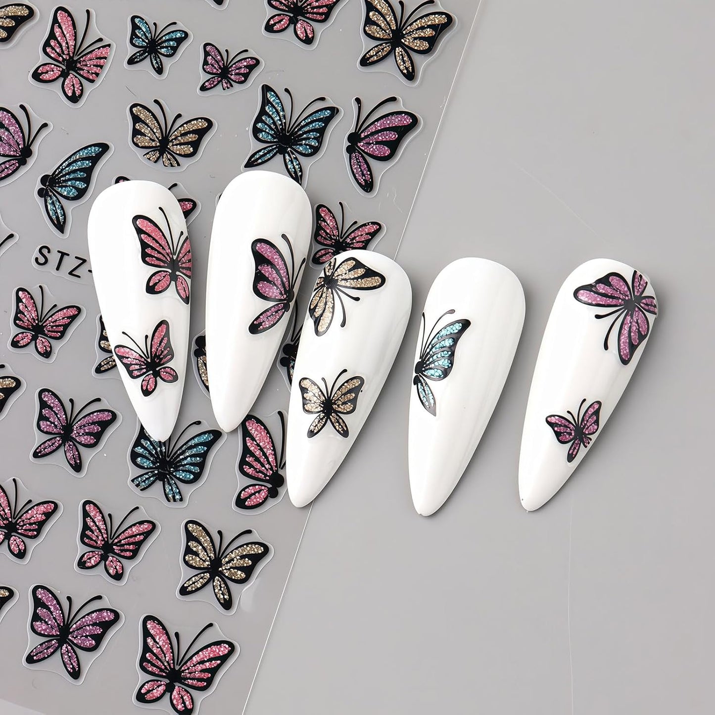 Flower Nail Art Stickers Decals, 4 Sheets 3D Self-Adhesive Flower Butterfly Nail Decals Nail Art Supplies Designs Decorations Accessories for Women Girls