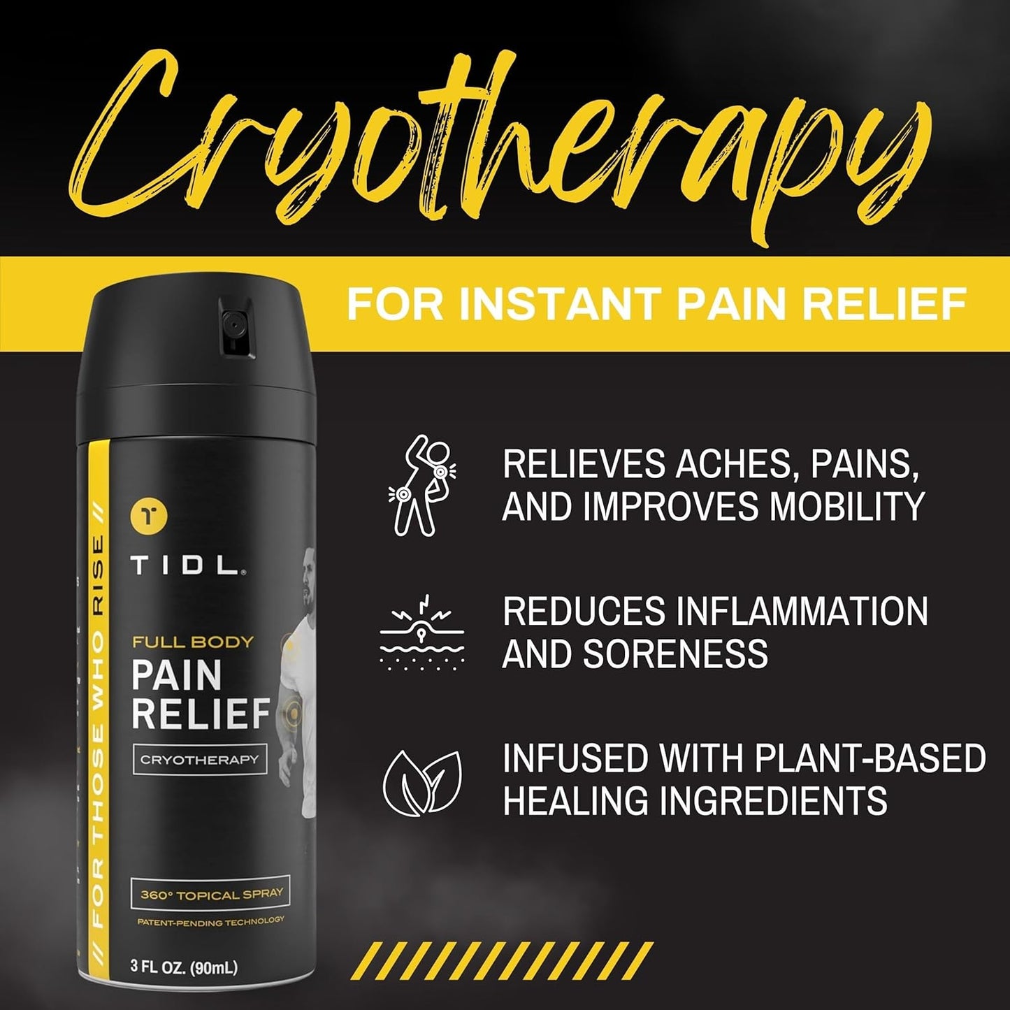 TIDL Cryotherapy Pain Relief Spray, 3 Oz (Pack of 2) Targeted Neck Pain, Joint & Muscle Pain Relief with Organic, Plant-Based Menthol, Instant Cooling for Arthritis, Back & Knee Pain