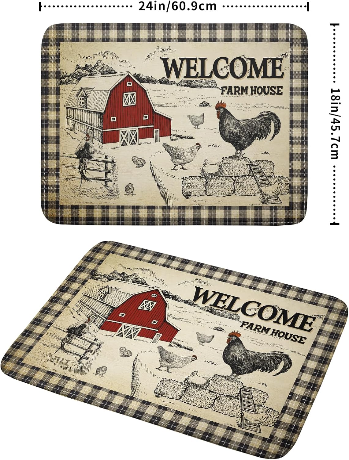 Farmhouse Rooster Dish Drying Mat 18x24 Inch Country Chicken Absorbent Dish Drainer Mat Reversible Countertops Protector Pad Kitchen Accessories