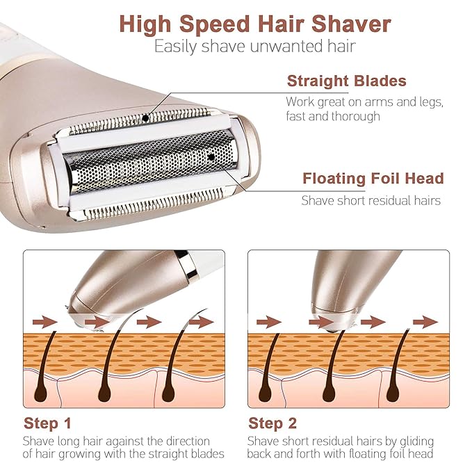 Electric Razor for Women - Painless 2-in-1 Women Shaver Hair Remover for Face, Legs and Underarm, Portable Waterproof Bikini Trimmer Wet and Dry Cordless Lady Hair Removal - Micro USB Recharge