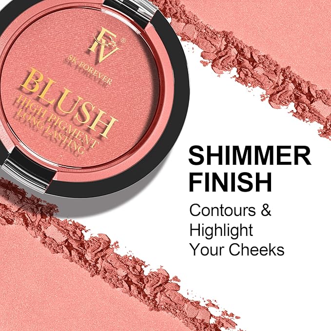 FV Long Lasting Powder Blush - Lightweight Smooth & Blendable Cheek Makeup, High Buildable Color, Transfer-Resistant Shimmer Finish (Rose Shimmer, 0.17 OZ)