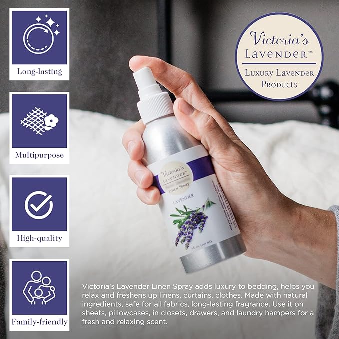 Victoria's Lavender Pillow and Linen Spray Mist (8 oz) and Aromatherapy Body Mist (4 oz) - After Sun Solar Recovery Spray with Aloe Vera and Lavender Essential Oil - Set of 3 – Made in the USA