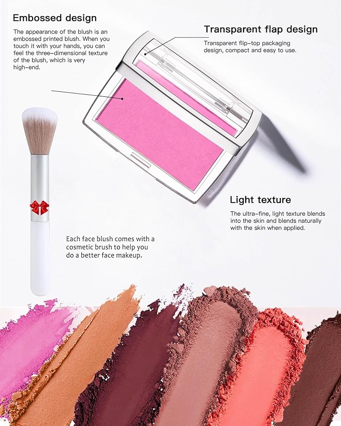 Pink Powder Blush Palette, Matte Powder Makeup Blush for Cheeks, Natural Glow Face Blush Contour Palette, Lightweight,Smooth, Highly Pigmented Buildable Color, Long-lasting All-Day Face Enhancing-Pink