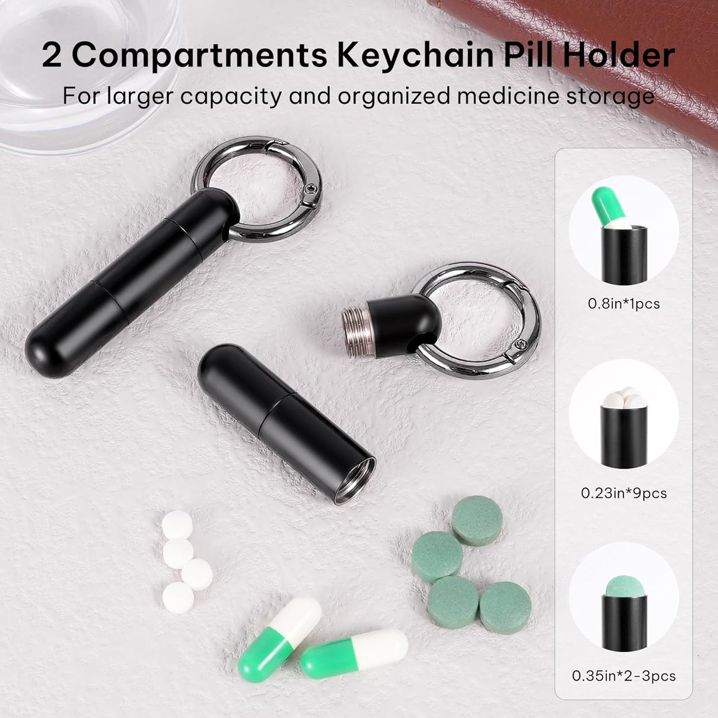 Titanium Keychain Pill Holder,Mini Pill Case Keychain,Waterproof Pocket Pill Case,Small Pill Container for Travel Purse(2 Compartment)