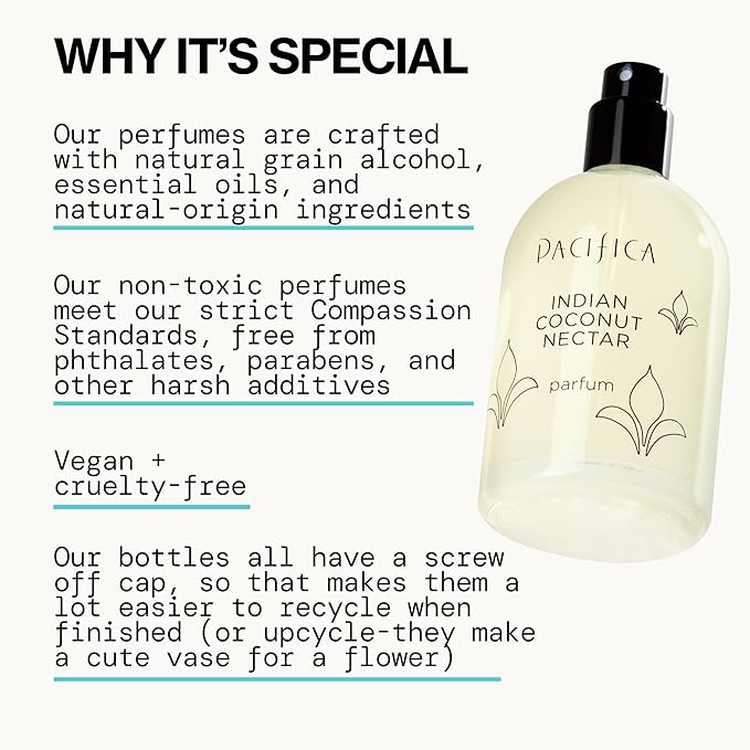 Pacifica Indian Coconut Nectar Spray Perfume, 2 oz – Warm Coconut & Vanilla Gourmand Fragrance for Women Clean Beauty Scent, Long-Lasting Beachy & Layerable, 100% Vegan & Cruelty-Free Made in USA