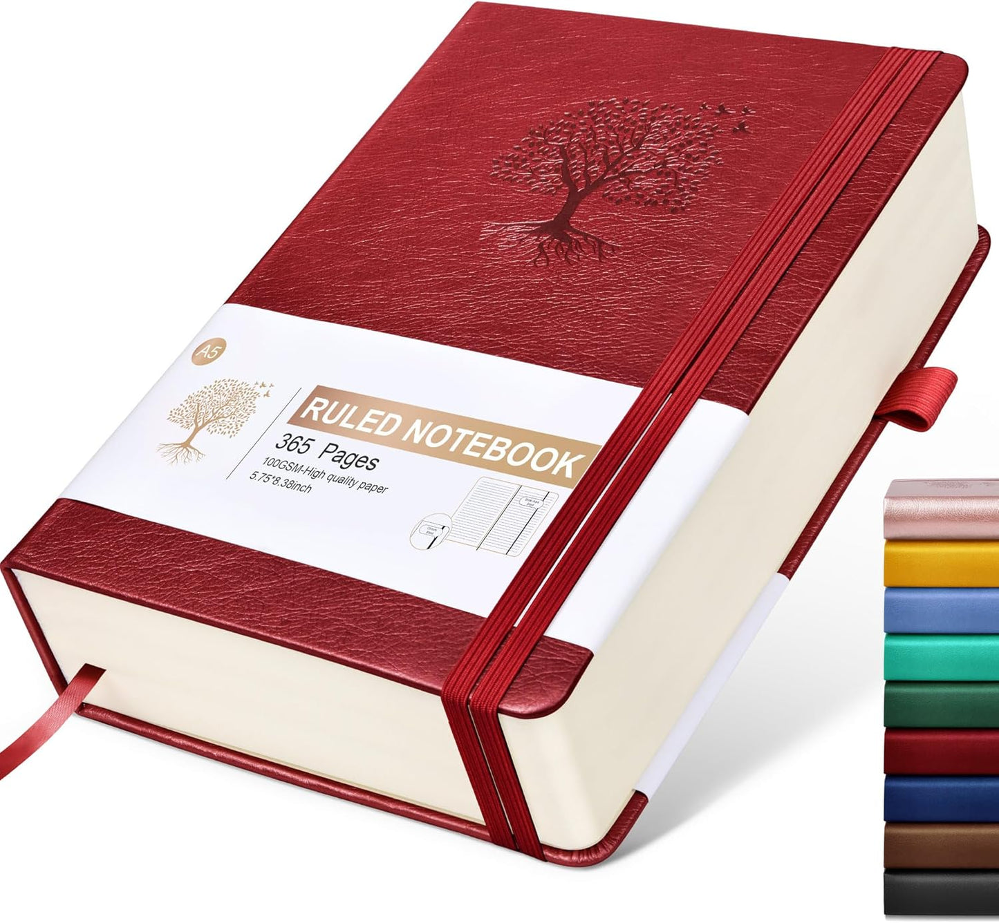 Lined Journal Notebook -365 Pages A5 Thick Journals for Writing Ruled Notebook, Hardcover Leather Journal for Women Men, Daily Notebook for Work, Note Taking, 100Gsm Lined Paper( 5.7'' X 8.3'' Wine)