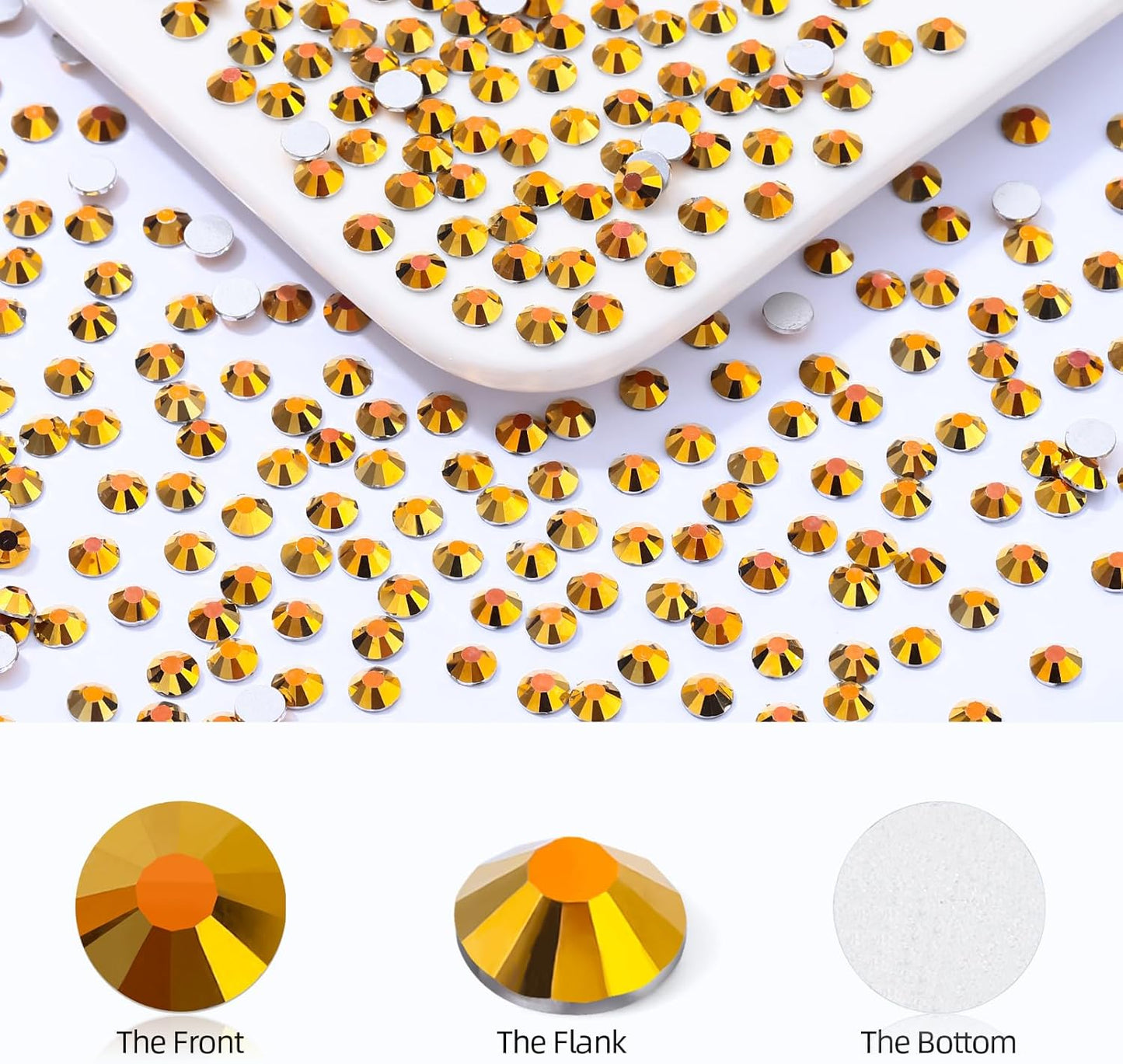 Gold Flatback Rhinestones, Glass Rhinestones for Nail Art and Craft, Glue Fix, Loose Crystal Gemstones(Gold, SS12, 2880pcs, 2.9-3.0mm)