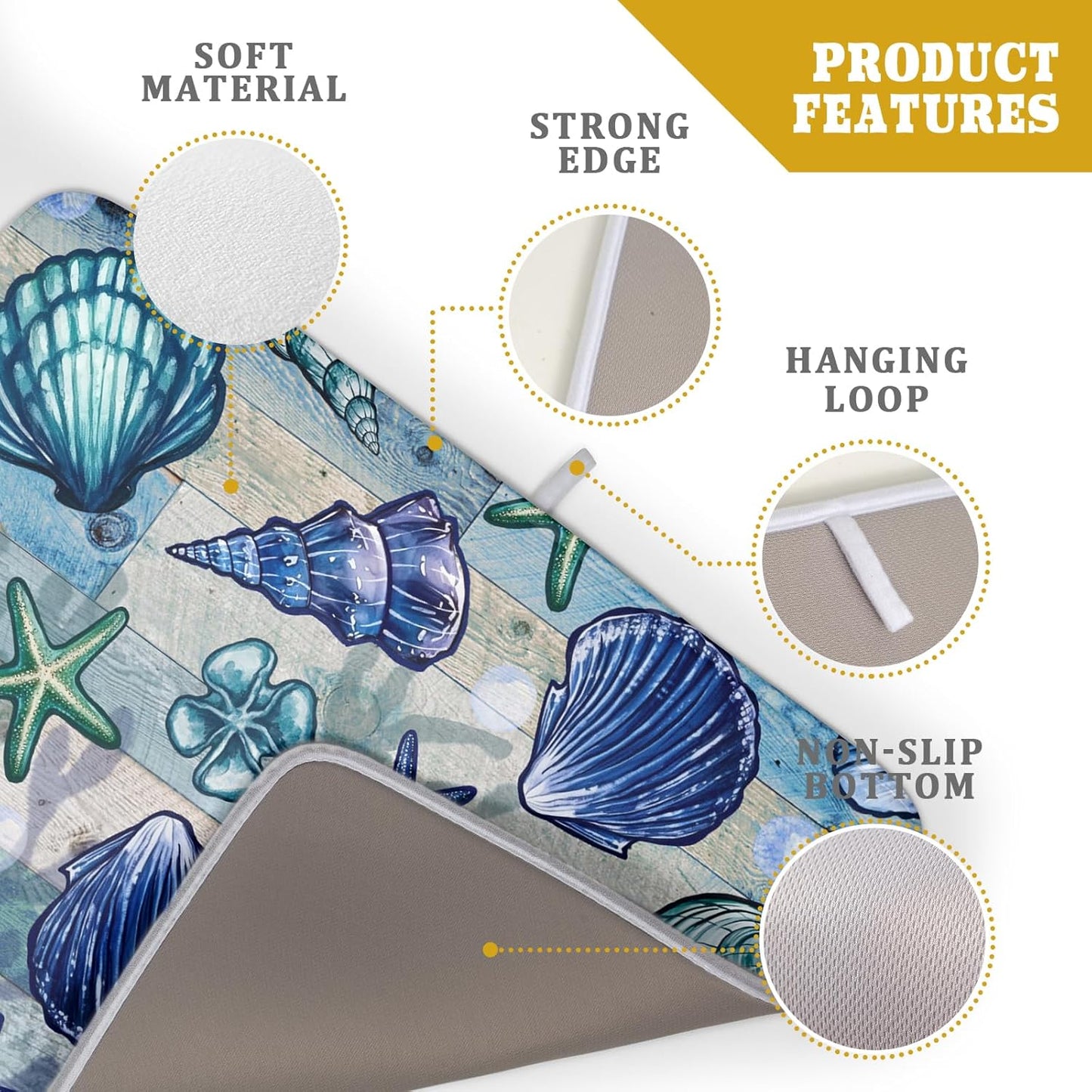 Starfish Seashell Dish Drying Mat 18x24 inch Coastal Beach Dish Drainer Rack Pad Absorbent Microfiber Fast Dry Kitchen Counter Accessories