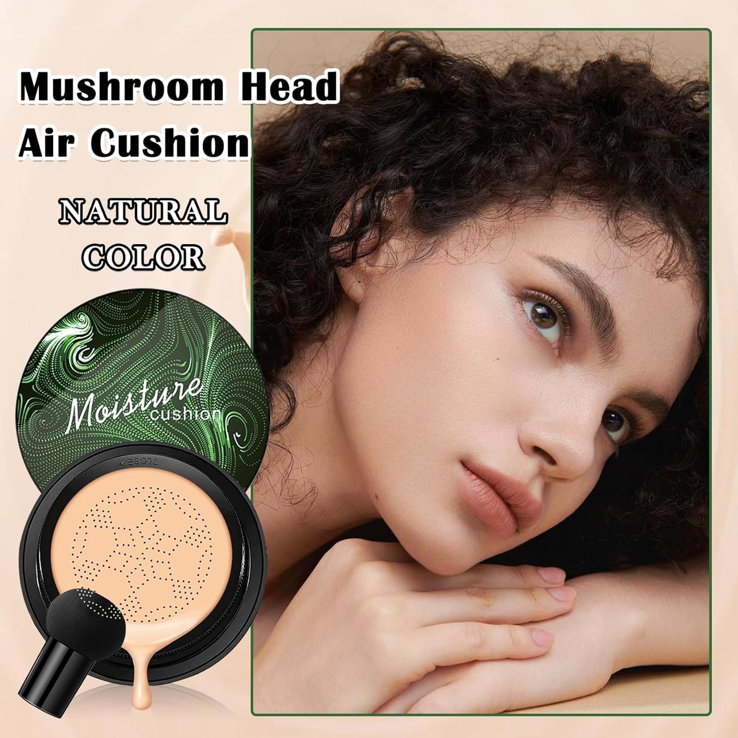 2PCS Air Cushion CC Cream Mushroom Head Foundation,Full Coverage Liquid Makeup Foundation,Oil Control Long Lasting Moisturizing BB Cream Foundation Makeup,Matte Concealer for All Skin Types(Natural)