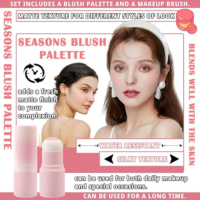 Blush Stick for Cheeks,Face Matte Contour Blush Makeup,Buildable Shimmer Facial Cheek Blusher Shades,Blendable Cosmetic Makeup Blush 01