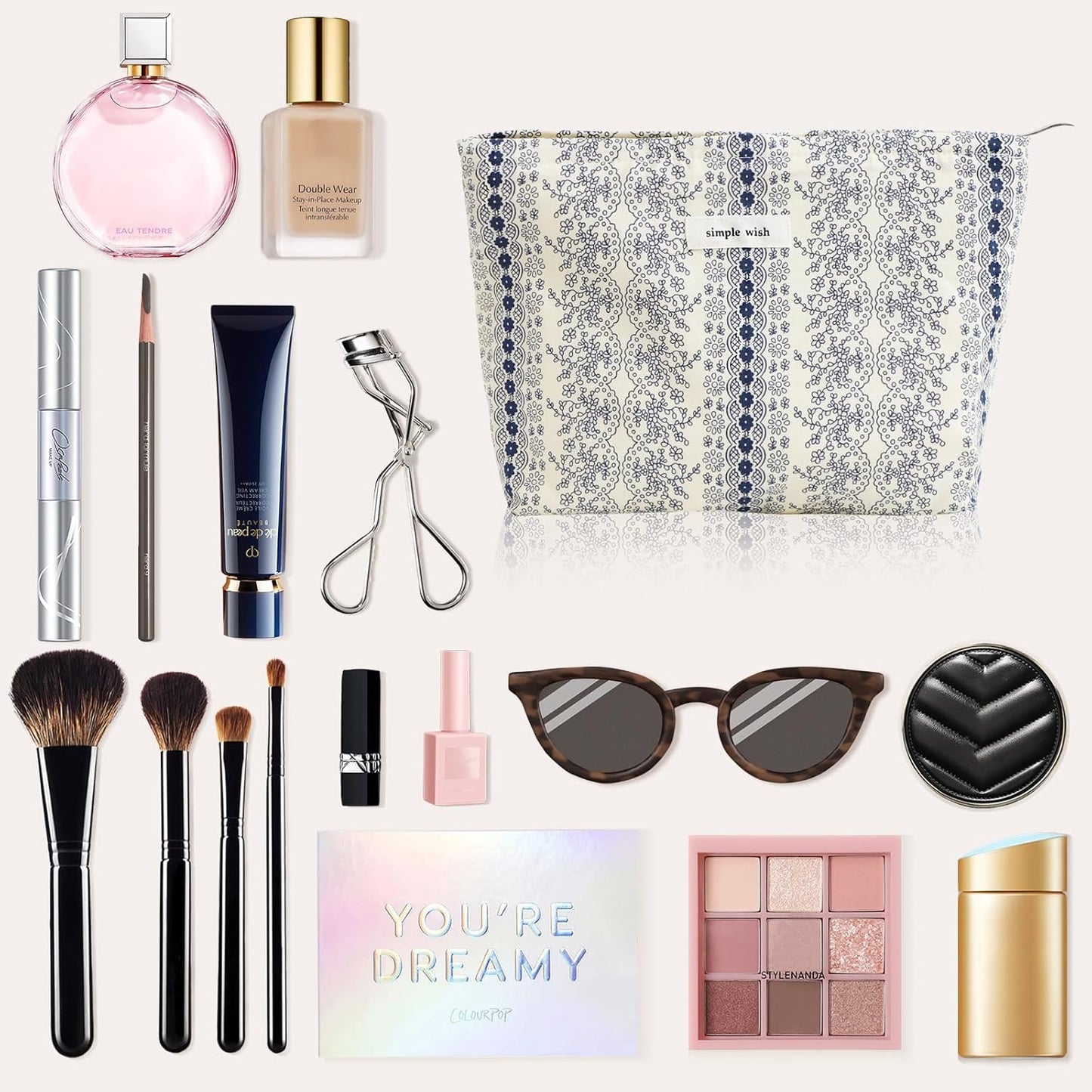 Wudygirl Makeup Bag Cute Cosmetic Bag for Women Large Capacity Makeup Pouch Travel Make-up Organizer Canvas Toiletry Bag Pouches for Purse with Zipper (Navy Blue Striped Floral)