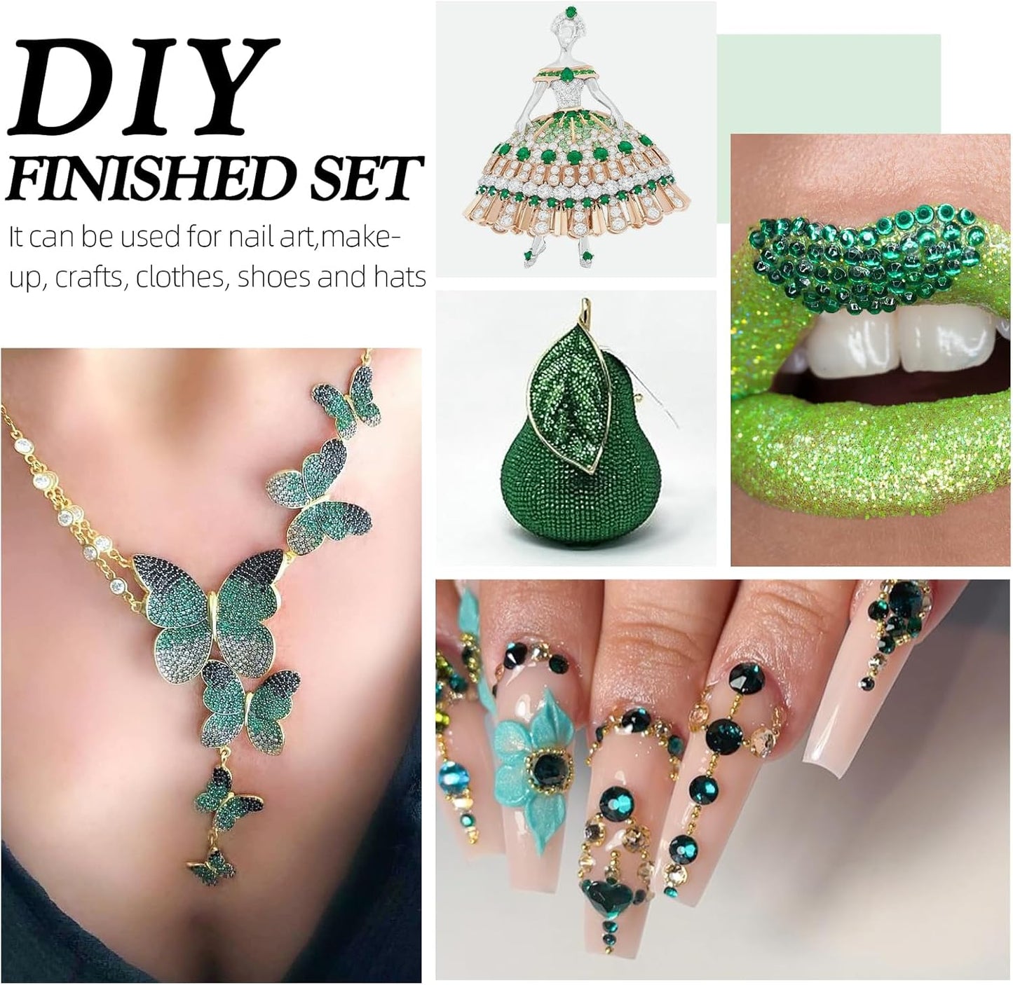 Malachite Green Flatback Rhinestones, Glass Rhinestones for Nail Art and Craft, Glue Fix, Loose Crystal Gemstones(Green, SS12, 1440pcs, 2.9-3.0mm)