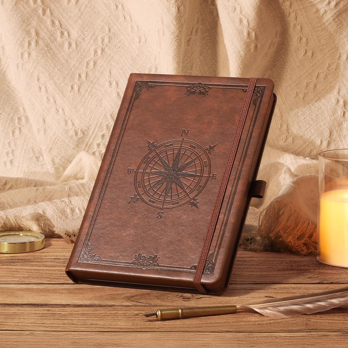 AHGXG Thick Journal Lined Notebook for Men - 320 Numbered Pages A5 College Ruled Notebook for Writing, 100gsm Paper, Vintage Leather Hardcover, for Women Work Office School, 5.75'' X 8.38''- Brown