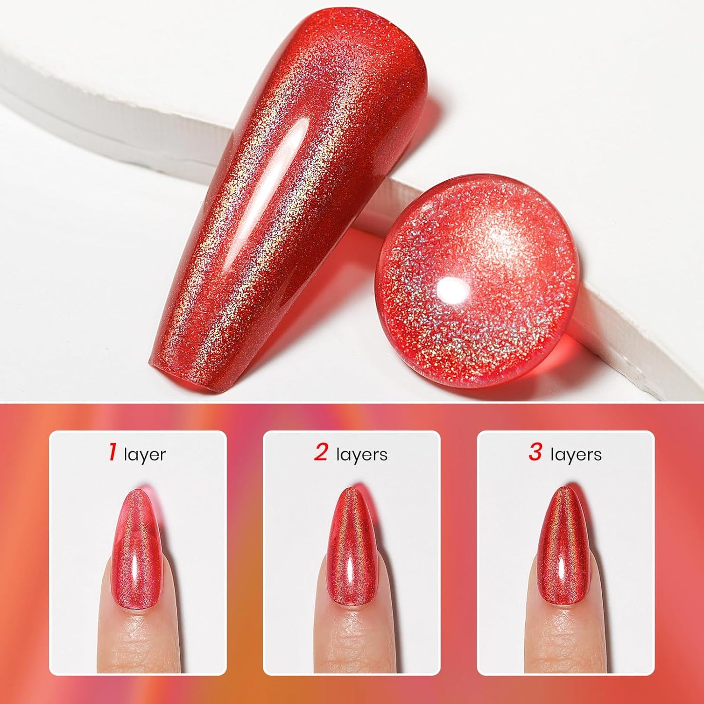 MIZHSE Holographic Nail Polish, Red Glitter Nail Polish Air Dry Fast, 15 ml 0.5 fl oz High Glossy Shiny Nail Pigment Oil-based Laser Iridescent Chrome Halo Nail Art Salon Manicure Home