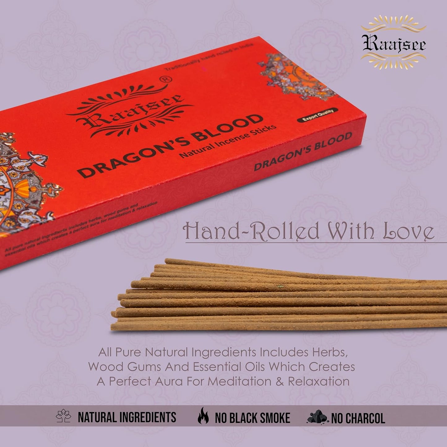 Raajsee Dragon Blood Incense Sticks 100 Gm Pack-100% Pure Organic Natural Hand Rolled Free from Chemicals-for Church,Aroma Therapy,Relaxation,Meditation & Sensual Therapy