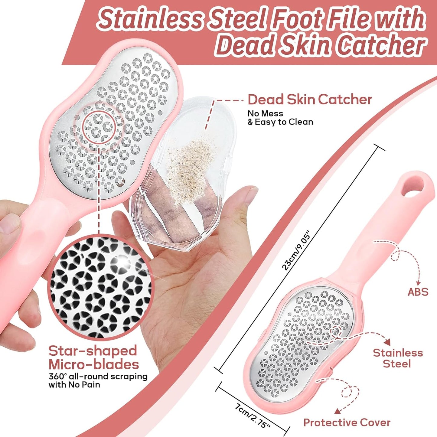 Foot Brush/Foot File/Silicone Body Scrubber Set(3PCS), 3-in-1 Foot Scrubber with Long Handle, 10.2’’-27.5’’Adjustable Foot Scrub Brush with Foot File and Silicone Loofah, Gift-Box(Pink Set)