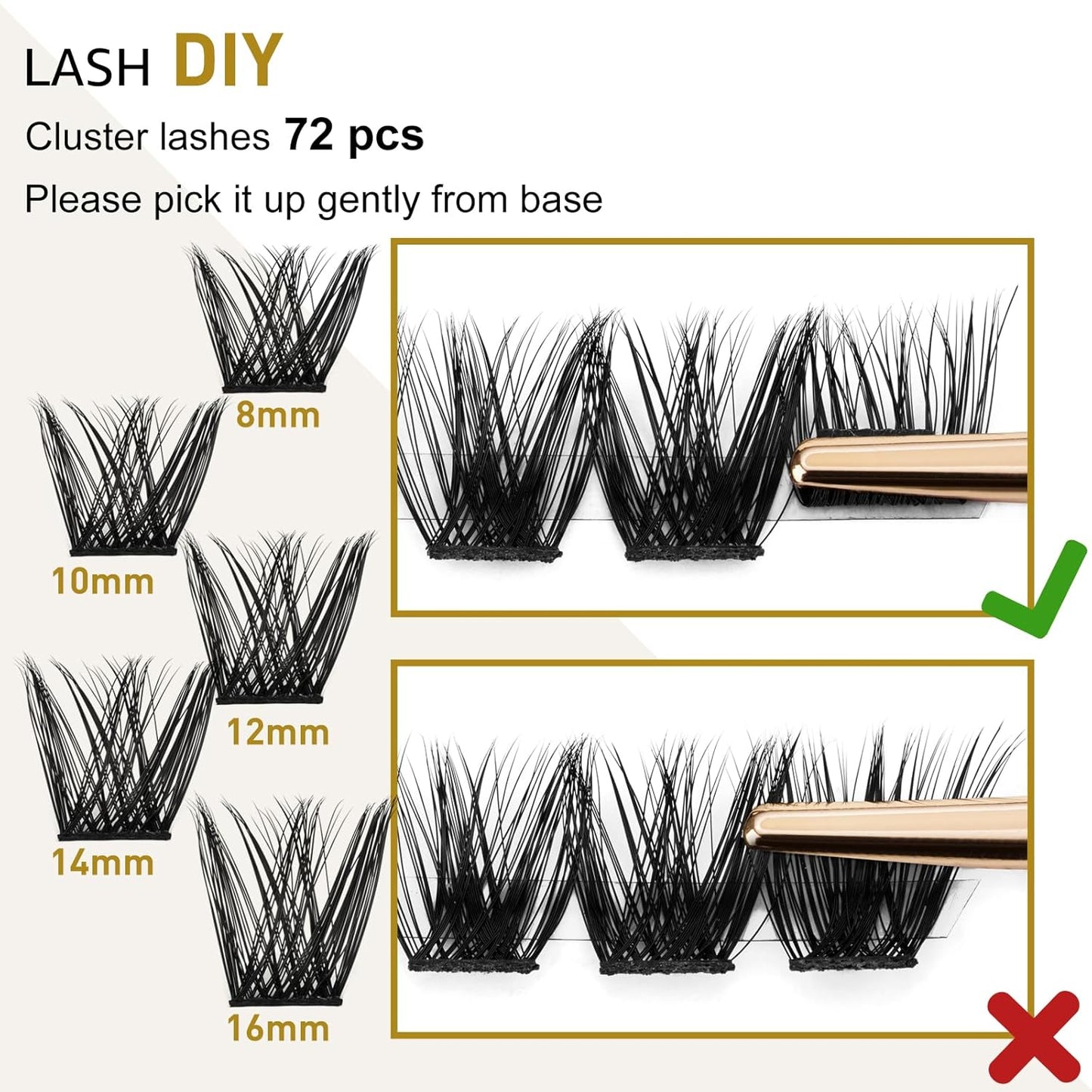 Lash Clusters B05 D Curl 8-16mm DIY Eyelash Extensions 72 Clusters Lashes B&Qaugen Fluffy Individual Lashes Cluster DIY at Home (B05,8-16MIX)