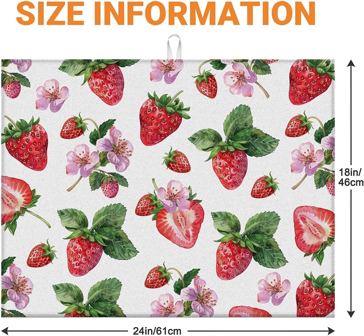 Dish Drying Mat For Kitchen Counter, Cute Watercolor Strawberries Microfiber Absorbent Dish Drainer Rack Pad Reusable Large 18x24in Drying Mat