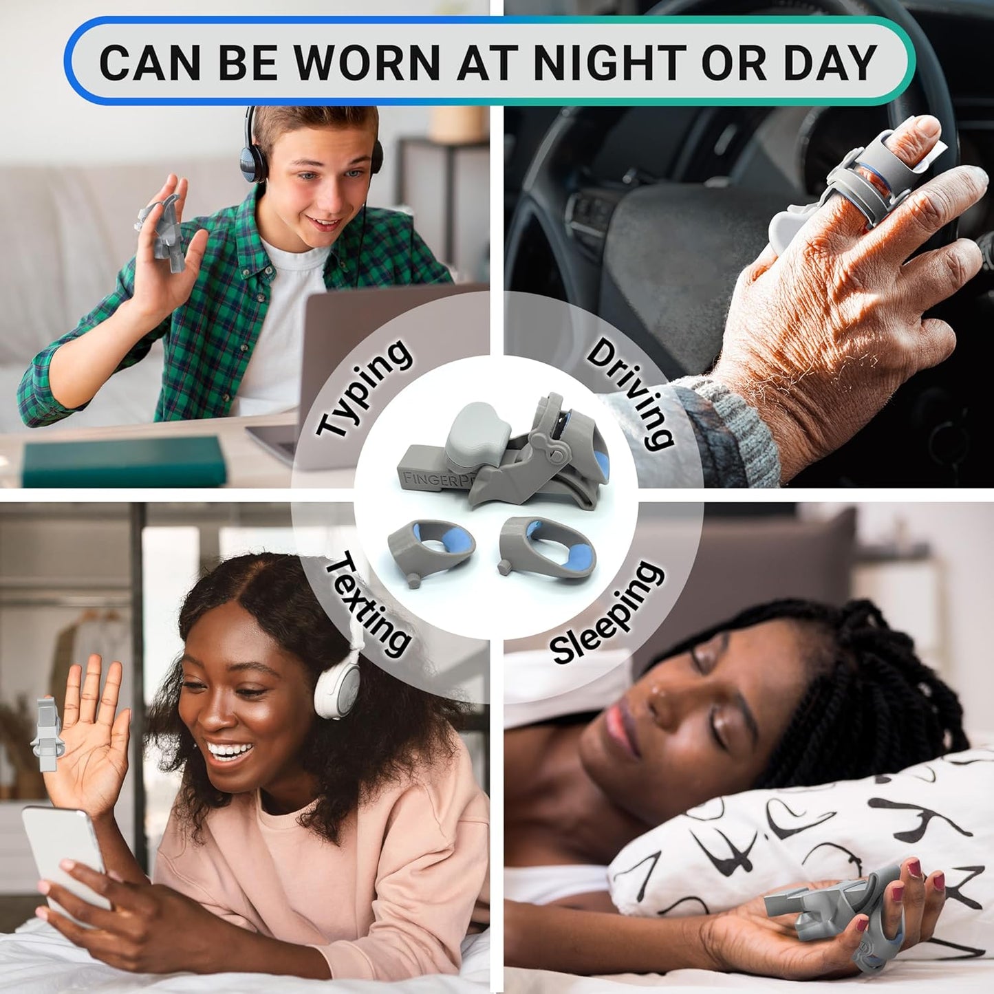 Finger Straightener | PIP Extension Orthosis/Splint For Bent Fingers, PIP Flexion Contractures | Adjustable Joint Stretcher Device | Made in USA | Black/Large