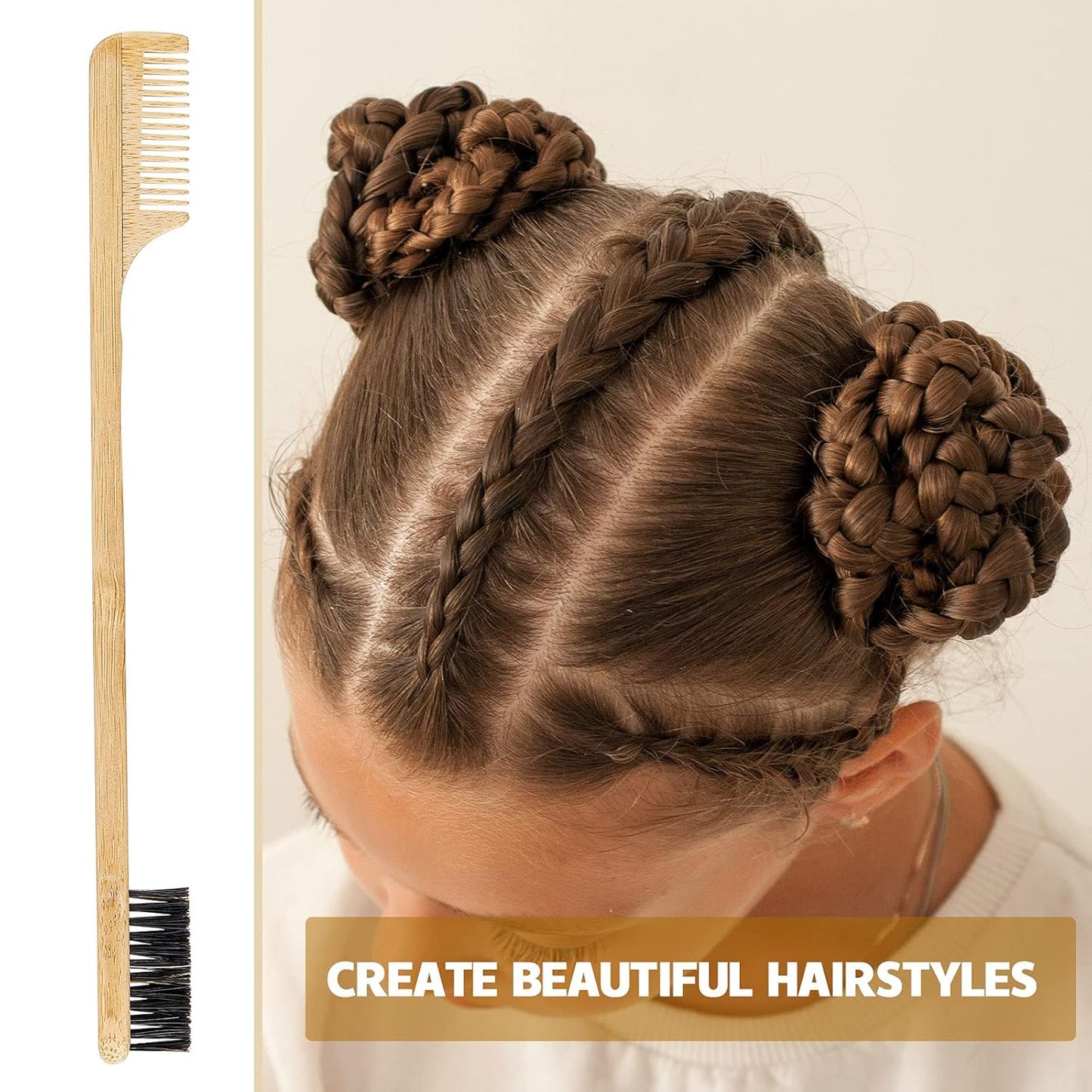 Geiserailie 3 Pieces Moustache Comb and Brush Hair Edge Bamboo Brushes 2-in-1 Edge Mustache Comb Gentle Control Wood Eyebrow Tool