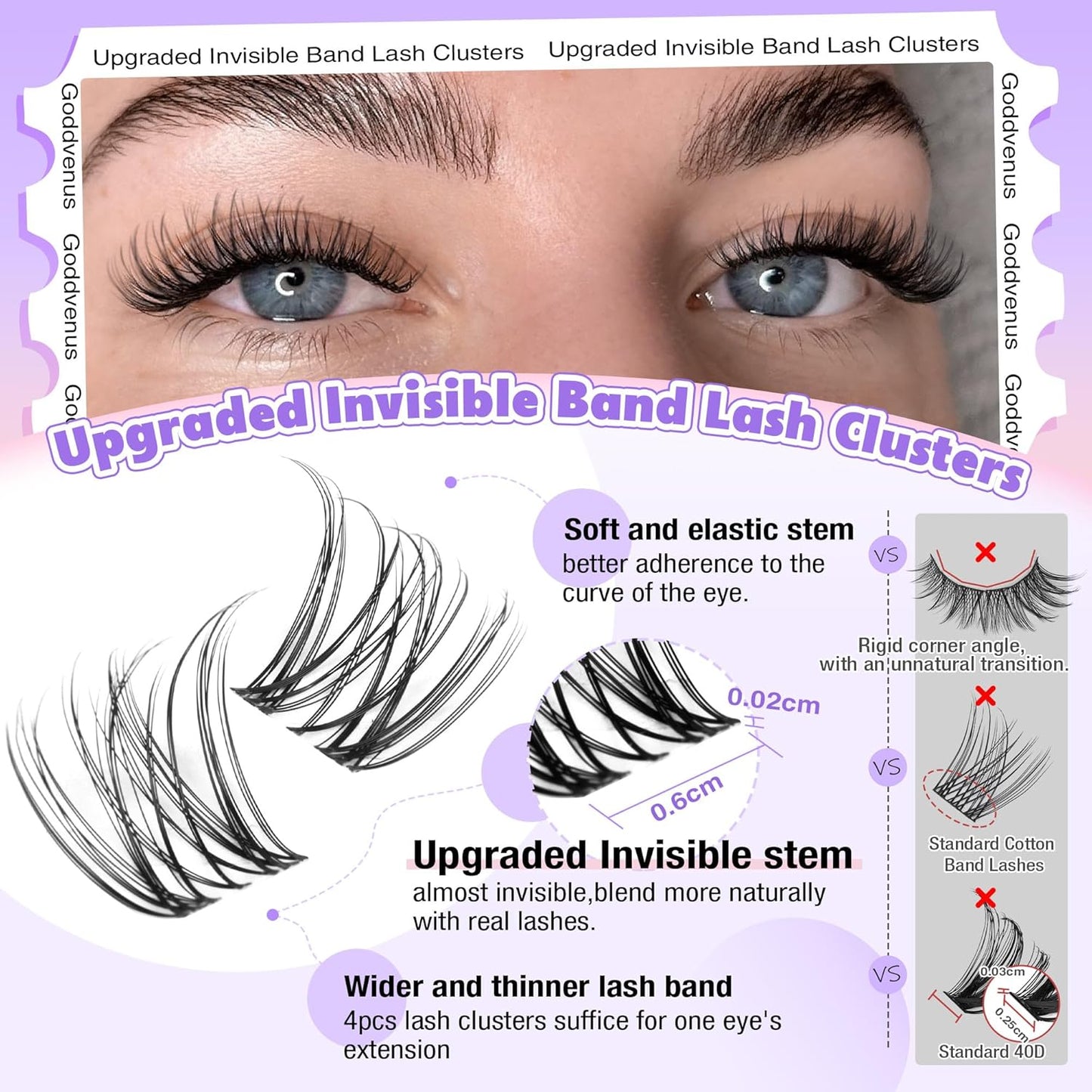 Invisible Band Lash Clusters Kit Wispy Natural Cluster Eyelash Extension Kit DIY Lash Extension Kit C Curl 10-16MM Eyelash Clusters Volume Individual Lashes Kit by Goddvenus