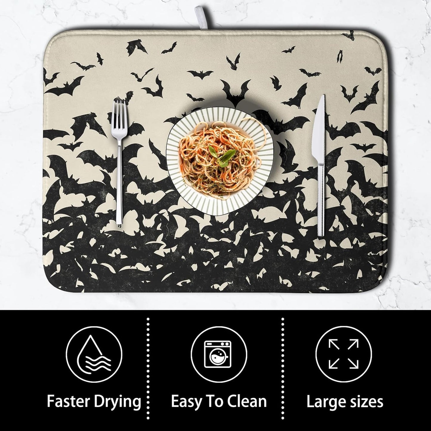 Halloween Bats Halloween Dish Drying Mat for Kitchen Counter 18x24 Inch Microfiber Absorbent Drying Mats Washable Dishes Drainer Mats Reusable Dish Rack Pad for Coffee Bar