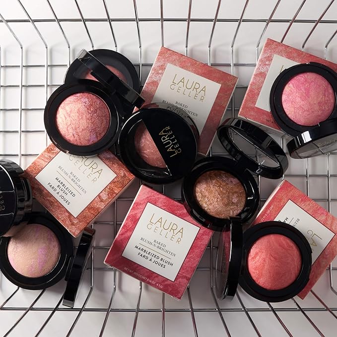 LAURA GELLER NEW YORK Baked Blush-n-Brighten Marbleized Blush for Cheeks - Down to Earth - Natural Finish - Buildable Color