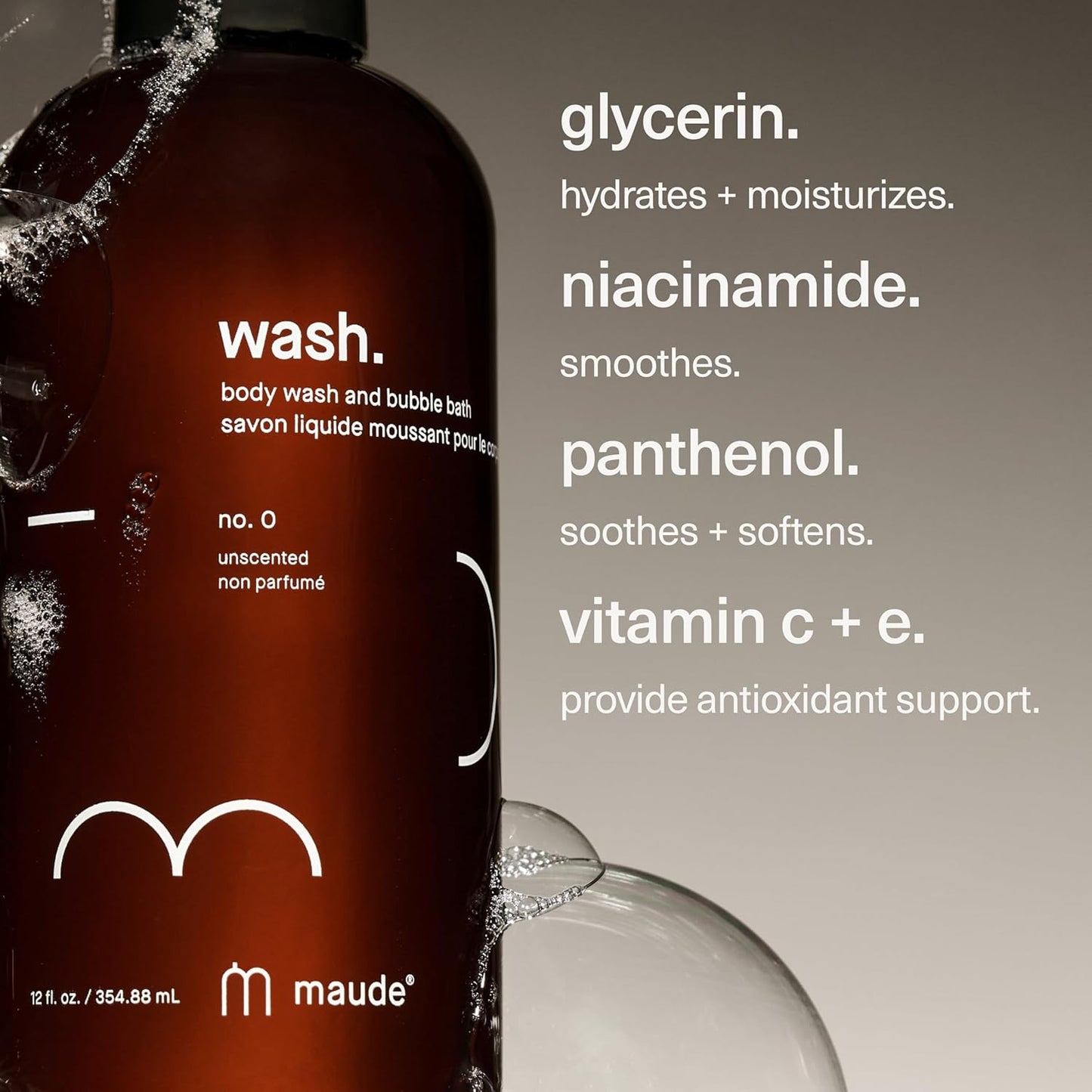 Maude No. 2 Bathtime Bundle - Soak Mineral Bath Salts with Hand-Harvested Dead Sea Salt Crystals and Vitamins (8 oz) + pH Balanced Gentle Body Wash Bubble Bath with Vitamin B3, B5, C, and E (12 oz)