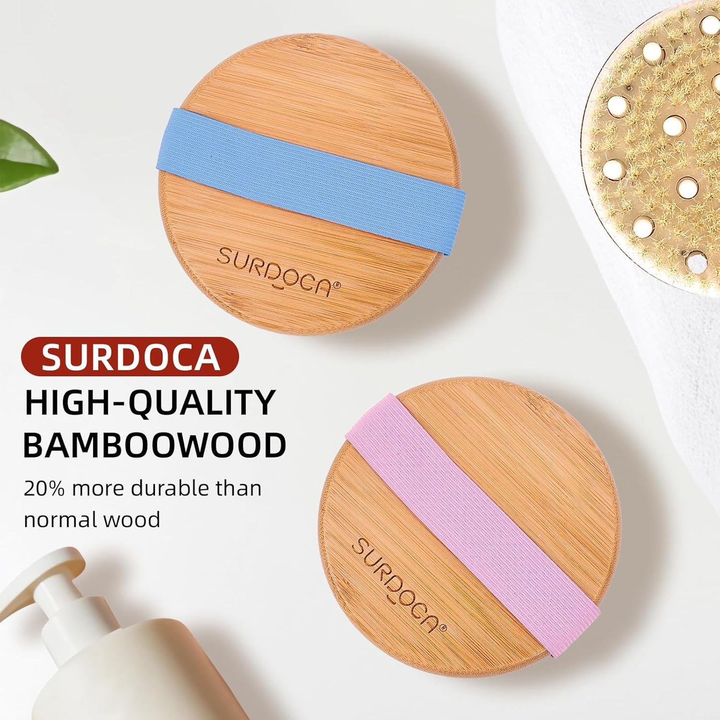 SURDOCA Dry Brushing Body Brush for Lymphatic Drainage, Wet & Dry Body Scrubber, Natural Exfoliating Brush, Blue