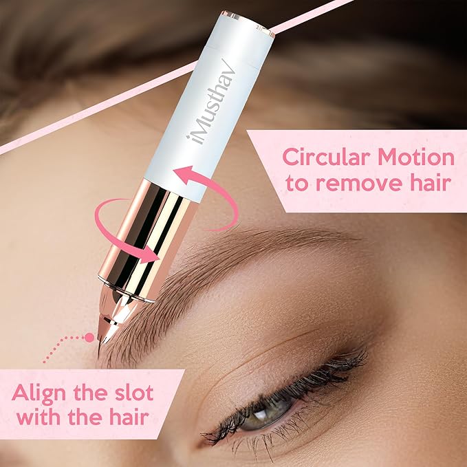 Mini Portable Painless Eyebrow Remover Trimmer for Women, Eyebrow Razor Epilator Pen,18K Gold-Plated Hypoallergenic Precision Pencil-tip. 360° LED Light for Instant and Painless Hair Remover.