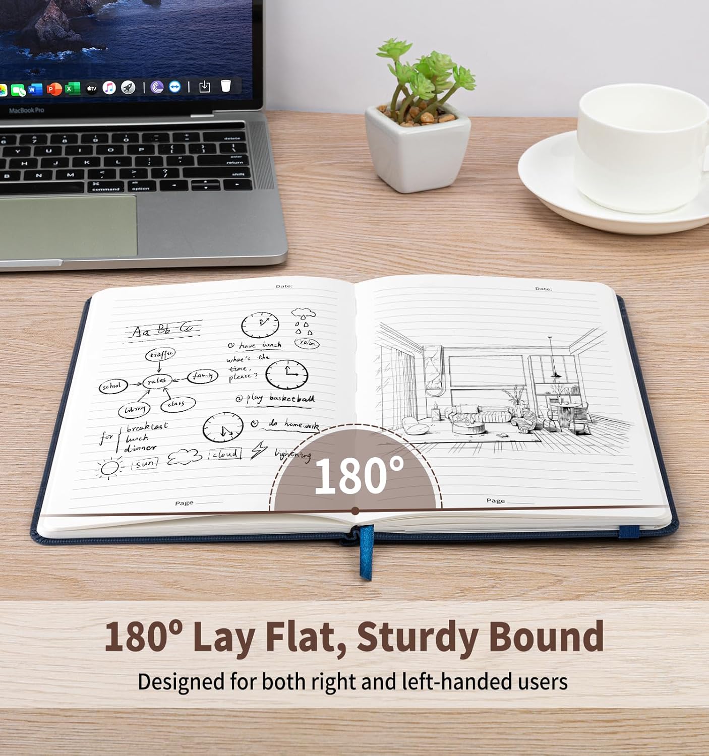 Lined Journal Notebook for Work, A5 Leather Notebook with Pen Sleeve, 100GSM/160 Pages Thick Paper, Daily Journals for Writing, School, Note Taking, Business, Travel, College Ruled