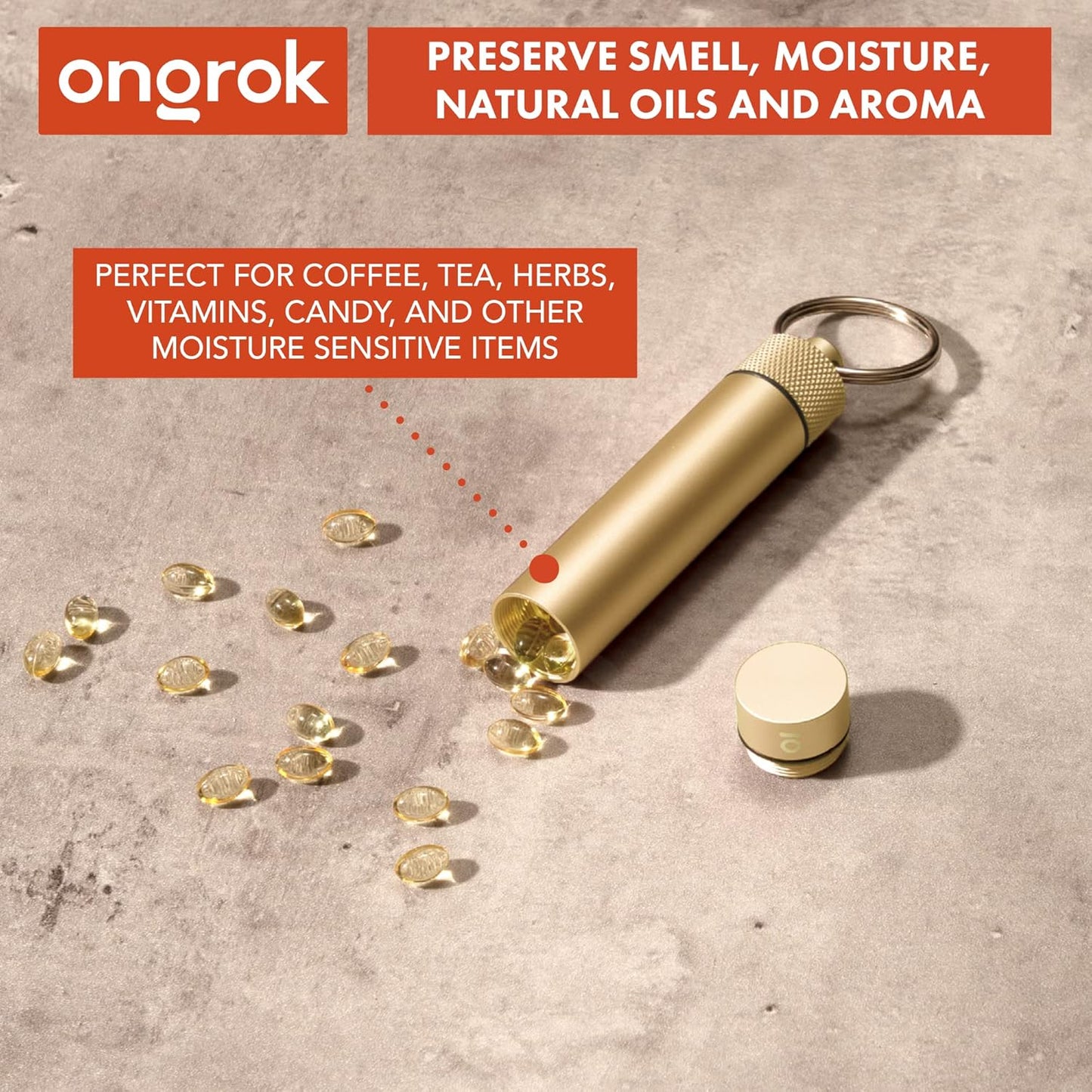 ONGROK Premium Storage Tube, Keychain, Pocket-Sized, Airtight, Aluminum Metal Holder and Case (Gold)