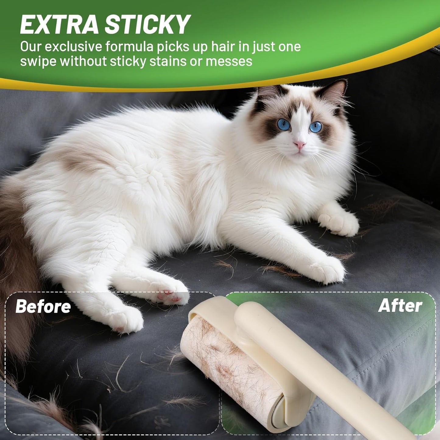 Lint Roller 2-in-1 Rotatable Handle Pet Hair Remover for Laundry Dog Hair, Cat Hair, Animal Fur, Fuzz Extra Sticky Roller for Couch, Clothes, Furniture and Carpet (5 Pack)
