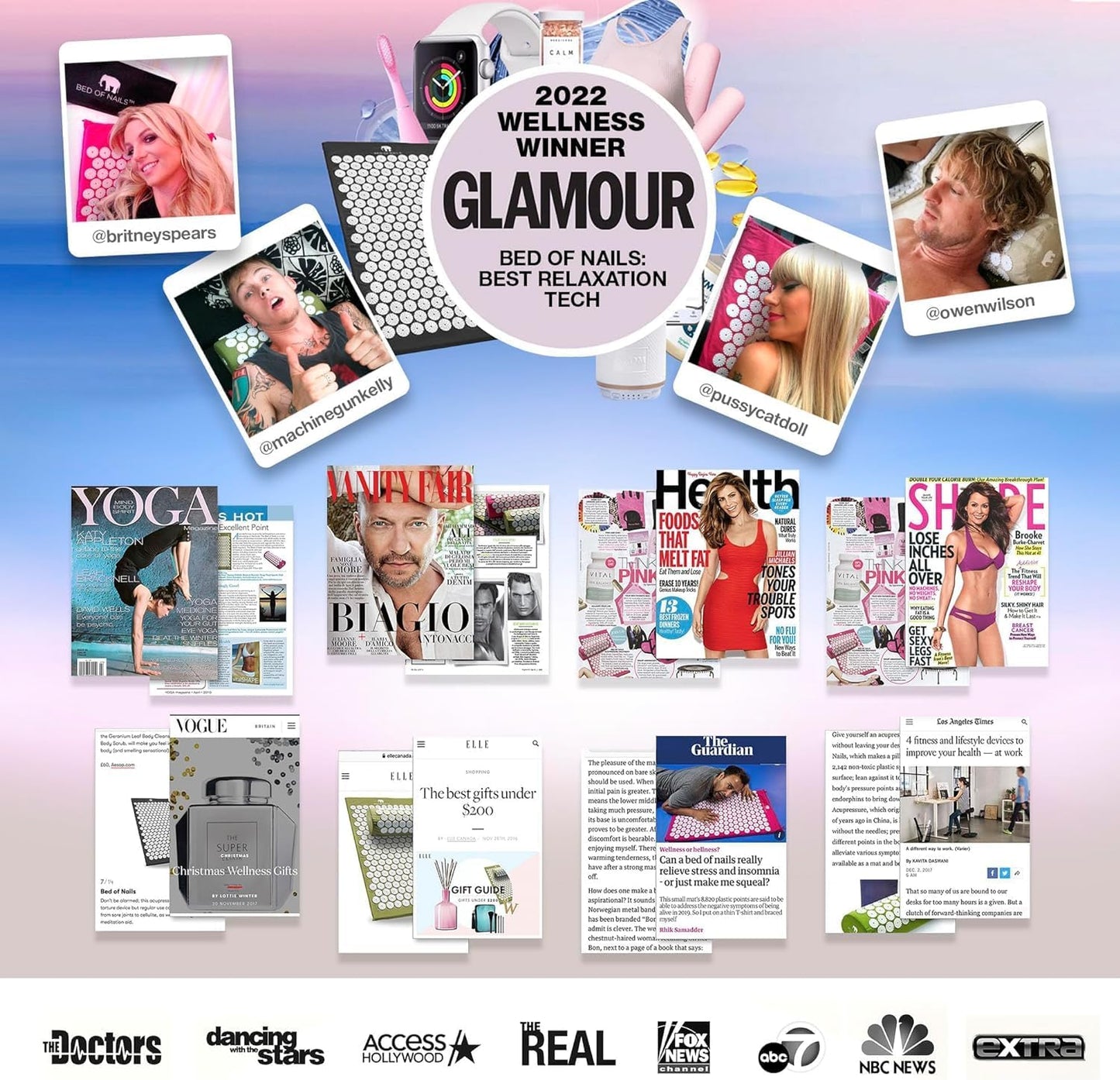 Bed of Nails Original Premium Comfortable ECO Acupressure Pillow Flat Cushion, 2520 Acupuncture Pressure Points for Neck Pain, Back Pain, Stress Relief, Linen Tote Bag, 16x11x4