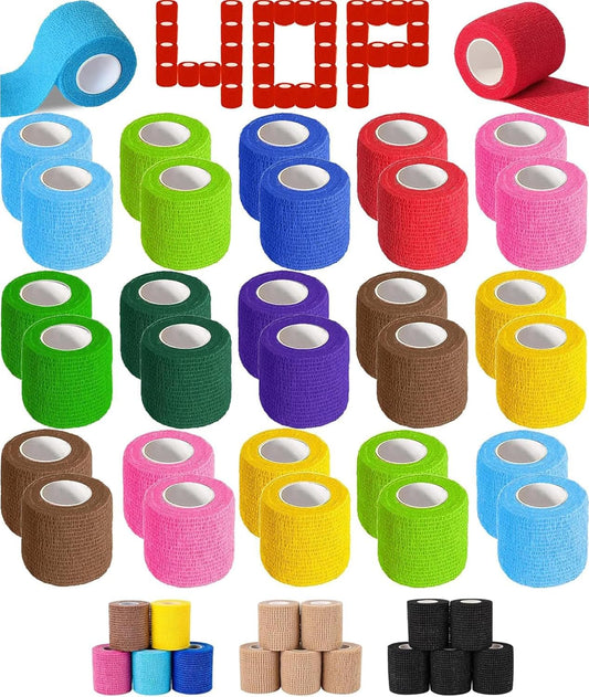 AZEN 40 Pack Self Adhesive Bandage Wrap, 2" X 5 Yards Elastic Cohesive Bandage Wrap, Color Athletic Tape, Vet Wrap, Ankle Tape, Tattoo Grip Tape Wrap
