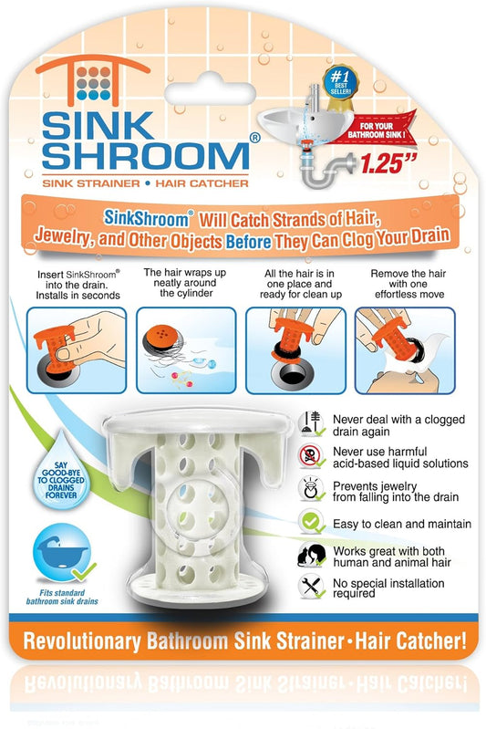 SinkShroom The Revolutionary Sink Drain Protector Hair Catcher/Strainer/Snare, White