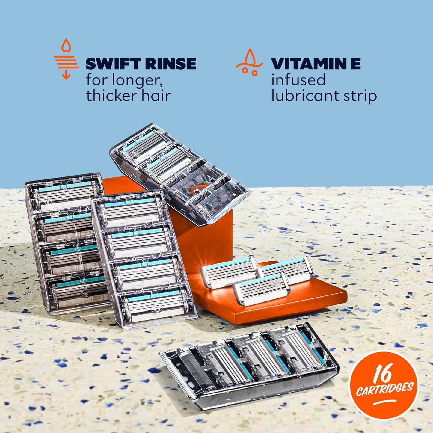 Dollar Shave Club | 4 Blade Razor Refills (16 Pack) | Swift Rinse Blades for Longer and Thicker Hair