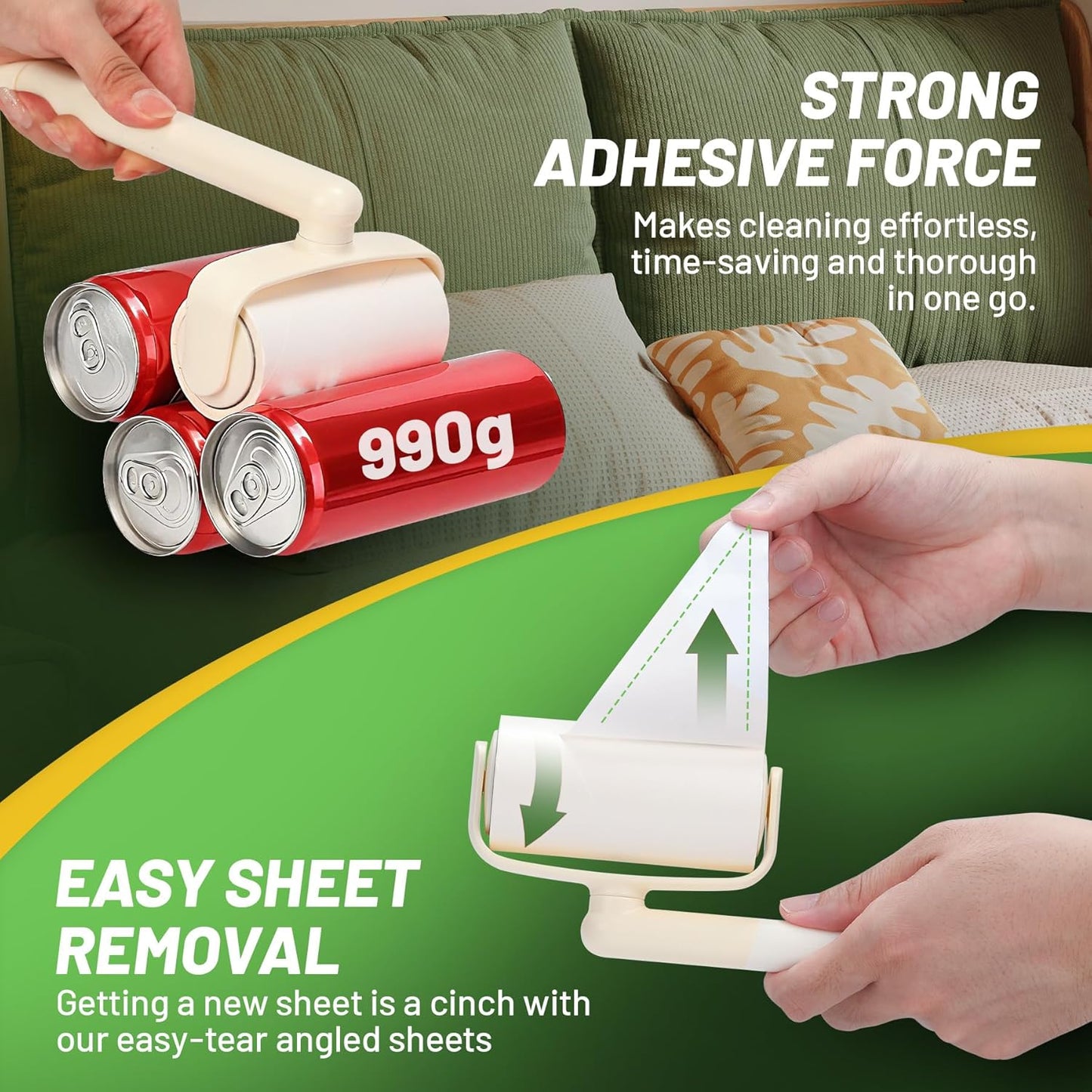 Lint Roller 2-in-1 Rotatable Handle Pet Hair Remover for Laundry Dog Hair, Cat Hair, Animal Fur, Fuzz Extra Sticky Roller for Couch, Clothes, Furniture and Carpet (4 Pack)