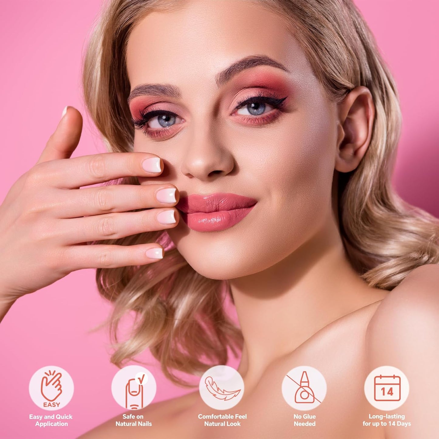 Semi Cured Gel Nail Strips-Valentine's Day Press on Nails Pink Glitter Coffin Fake Nails,Semi Cured Gel Nail Stickers, Romantic Manicure Kit,Works with Any UV/LED Lamps(Sugar Pink)