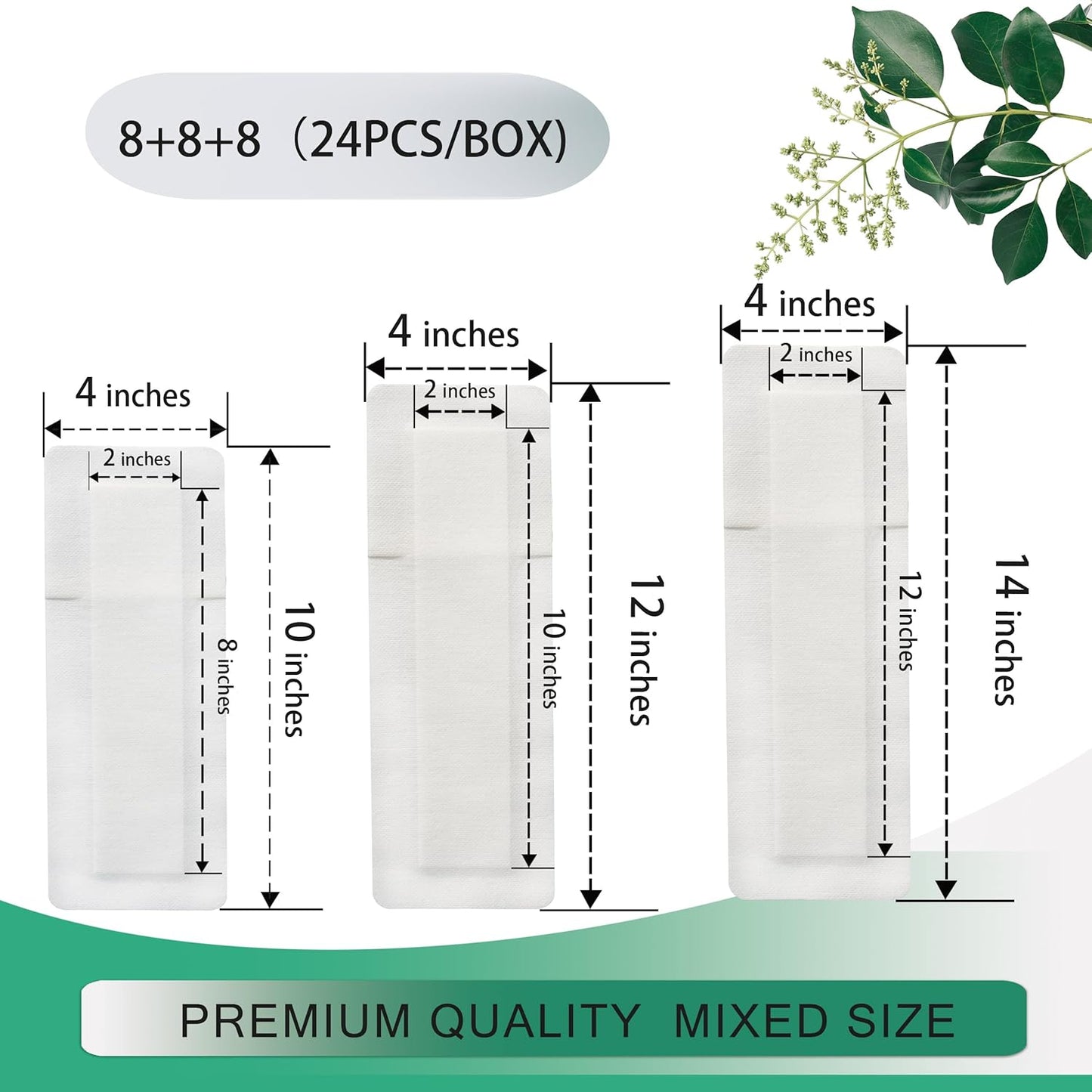 4X10, 4X12, 4X14 Inches Large Sterile Adhesive Island Wound Dressing Bandages - Non Woven Bordered Gauze Pads, Individually Pack, 8PCS for Each Size, Medical Grade by QICHUANG(101214Mixed Size- C24)