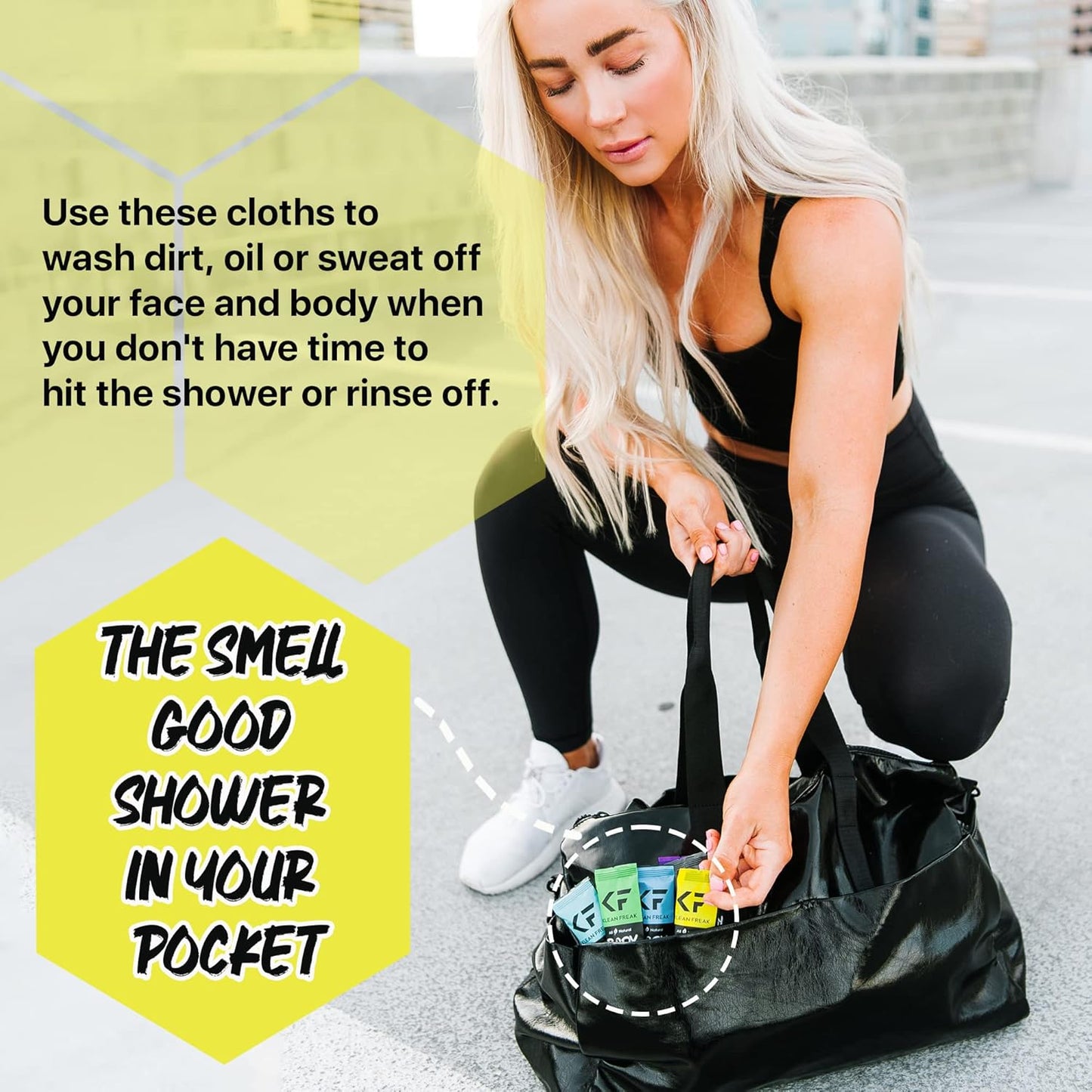 The Klean Freak Body Wipes - 12 count Individually Wrapped | Showerless Body Wipe for Women & Men | Sustainable Bodywipes for Gym, Travel, Camping | Citrus