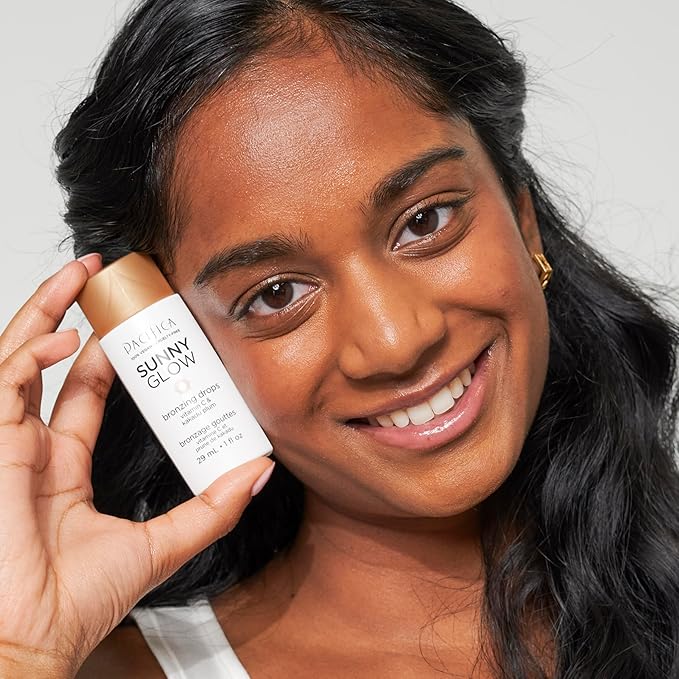 Pacifica Sunny Glow Liquid Face Bronzer Drops - Face Makeup Bronzing For Face & Cheeks for Instant Sun-Kissed Glow - Vitamin C & Glycolic Acid Infused Liquid Bronzer Illuminating Highlighting Clean