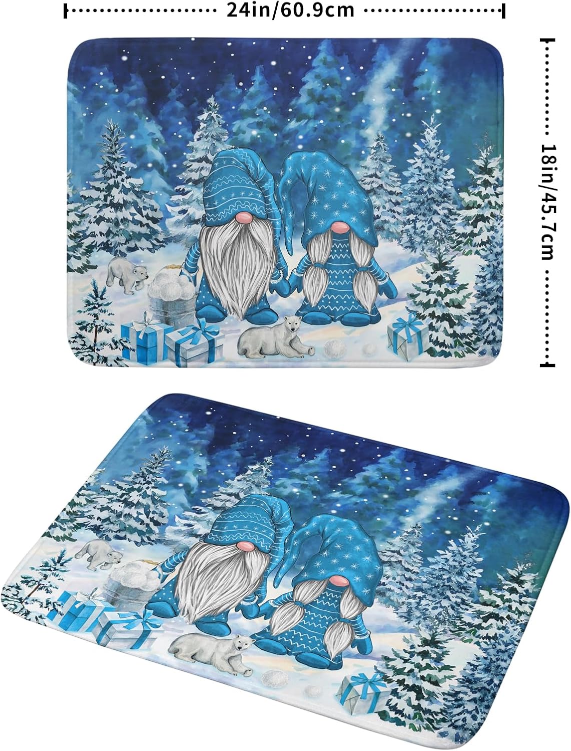 Winter Blue Gnome Dish Drying Mat for Kitchen Counter Pine Tree Microfiber Dish Pad Absorbent Reversible Fast Dry Draining Mats 18x24 Inch