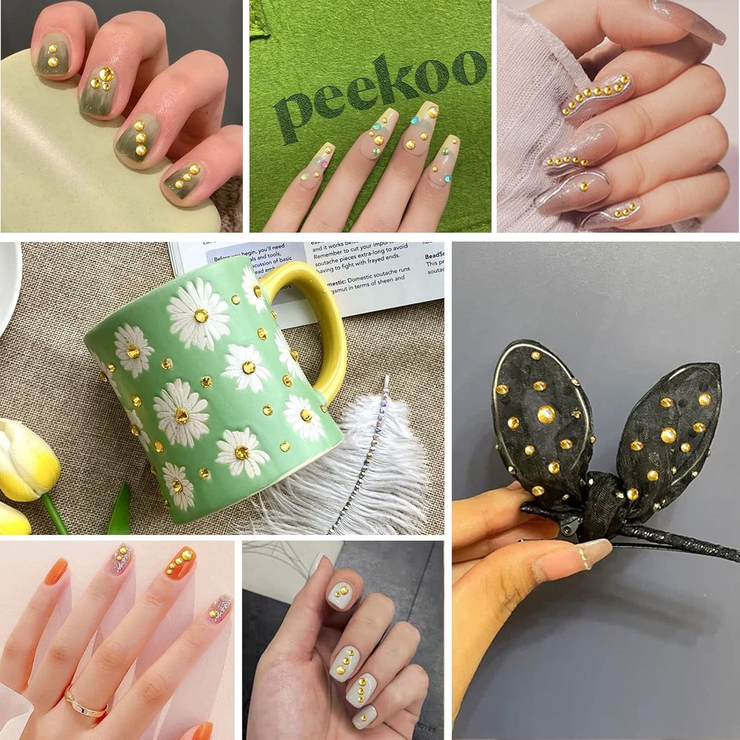 Beadsland 1440pcs Flat Back Crystal Rhinestones Round Gems for Nail Art and Craft Glue Fix, Topaz,SS6,1.9-2.1mm