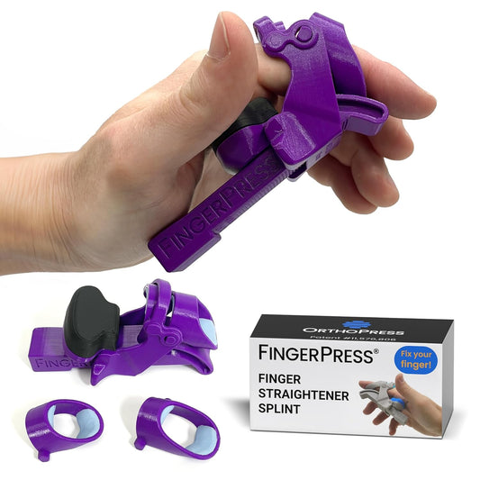 Finger Straightener | PIP Extension Orthosis/Splint For Bent Fingers, PIP Flexion Contractures | Adjustable Joint Stretcher Device | Made in USA | Purple/Medium